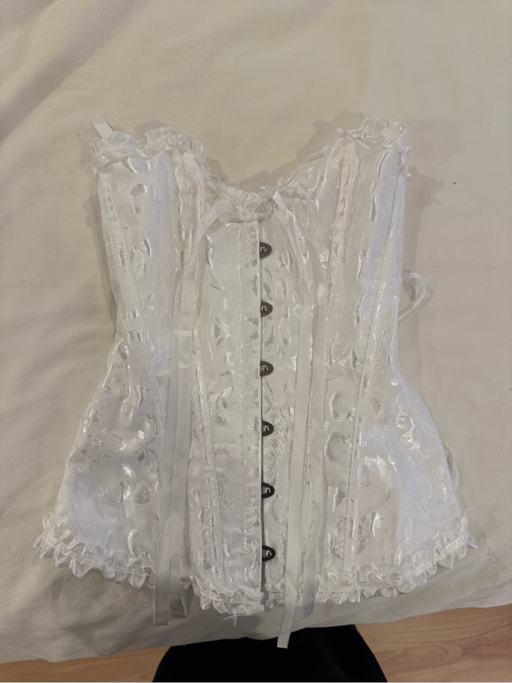 White Satin Lace Trim Bustier Corset Top